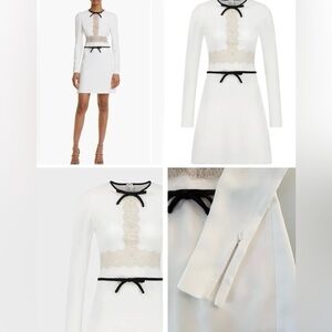 Giambattista Valli White Lace Bridal Dress Bow Detail Long Sleeve Size 38 NWOT